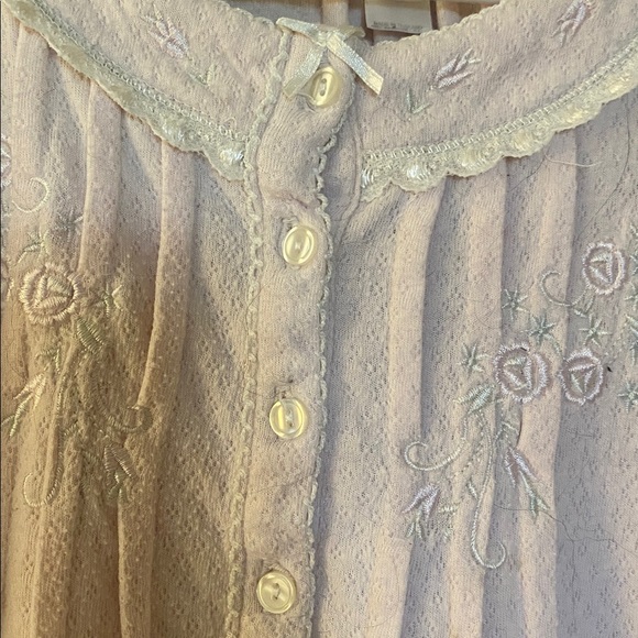 3/$15. Miss Elaine Pale Pink Flannel Lace-Trim Nightgown, size L - Picture 2 of 4